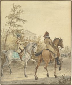 Man and Woman on Horseback on a Country Road