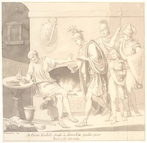 M. Curius Dantatus Scorns the Gifts of the Samnite Envoys. Plutarch: in vita. Cato the Censor. by Johannes Wiedewelt