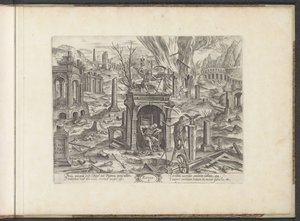 Age from 80 Years to Death; The Ruin (title on object: Ruyne) (series title: Six Ages of Man / Six Orders of Architecture) (series title: Theatrum Vitæ Humanæ) by Johannes Wierix