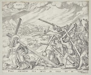 Man Takes the Cross on His Shoulders and Follows Christ by Johannes Wierix