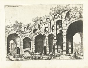 View of an Amphitheater Probably the Colosseum (Romeinse ruïnes, 1561) by Johannes of Lucas van Doetechum (attributed to)