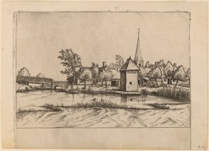 Country Village with Church and Bridge