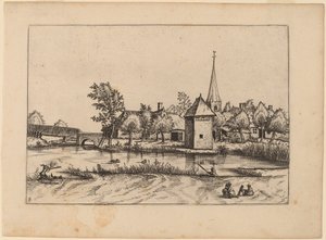 Country Village with Church and Bridge