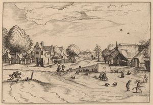Country Village with Sheep and Sitting Shepherd by Johannes van Doetechum, the Elder and Lucas