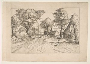 Village Road with a Farm and Sheds, from the series, The Small Landscapes Multifariaru..., 1559-61 by Johannes van Doetecum I