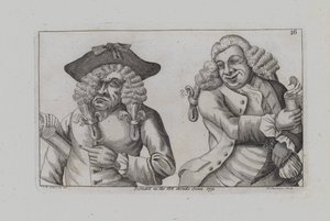 Two Wigged Men Burlesque the Magna Carta (engraving)