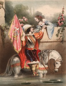 Look over the Garden Wall Kate - soldier on a white horse meeting his love by John (after) Brandard