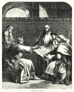 King John refusing to sign the Magna Charta at Oxford, in 1215