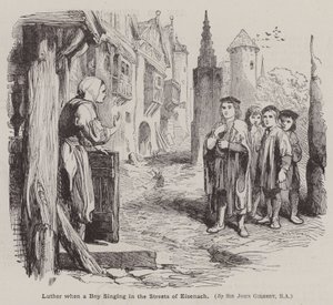 Martin Luther as a Boy Singing in the Streets of Eisenach by John (after) Gilbert