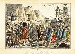 A Standard-bearer of the 10th Legion in Bearskin Leads Roman Infantry onto a Beach at Sandwich, 54BC by John (after) Leech
