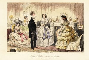 English Gentleman Visiting with a Lady and Her Daughters in a Drawing Room