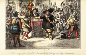 Oliver Cromwell removing the mace from the Commons Chamber and dissolving the Rump Parliament in 1653 by John (after) Leech