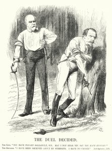 Punch cartoon: The Duel Decided - the defeat of France in the Franco-Prussian War by John (after) Tenniel