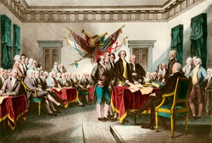 Signature of the United States Declaration of Independence in 1776. Engraving after the painting of John Trumbull (1756-1843)
