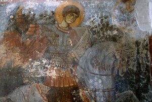 St George, fresco in the Church of Agios Georgios, Anidri, Crete, Greece