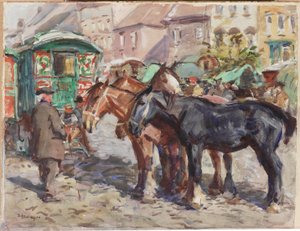 Black Horse with Houses in Background by John Atkinson