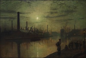 Reflections on the Aire - on strike by John Atkinson Grimshaw