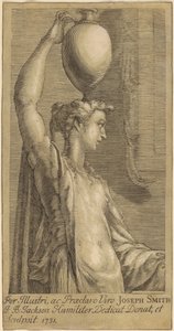 Woman Standing Holding a Jar on the Head by John Baptist Jackson, after Parmigianino