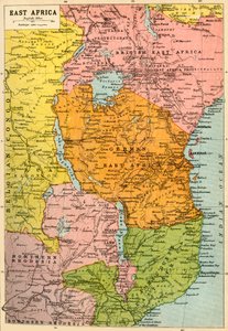 Map of East Africa, First World War, c1920 by John Bartholomew and Son