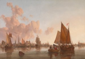Sailing Boats and Barges on a Dutch(?) Estuary by John Berney Crome