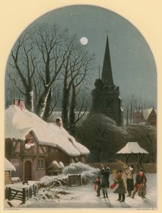 Victorian Christmas Scene with Band Playing in the Snow