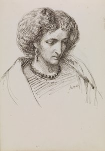 Head and Shoulders Portrait Sketch of Woman with Eyes Downcast by John Brett