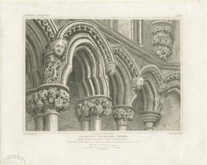 Interior of Lichfield Cathedral - Arches in Chapter House: Engraving by John Britton
