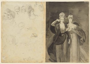 Sketches of Heads (verso, left); Two Women (verso, right) by John Brown