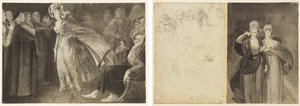 Woman Standing among the Friars (recto) Sketches of Heads (verso, left); Two Women (verso, right)