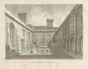 Blithfield Hall - Courtyard: Sepia Drawing by John Buckler