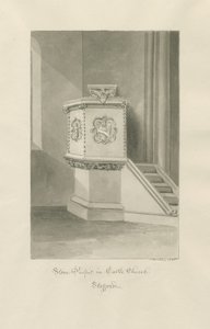 Castle Church - Stone Pulpit in Church: Sepia Drawing by John Buckler