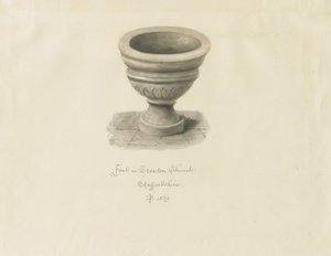Croxden - Font in the Guest Chapel: Sepia Drawing by John Buckler