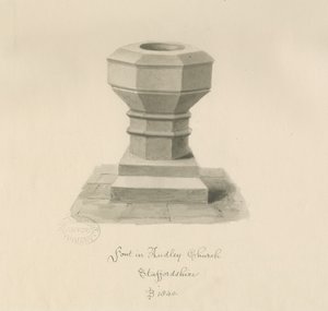 Font at Audley Church by John Buckler