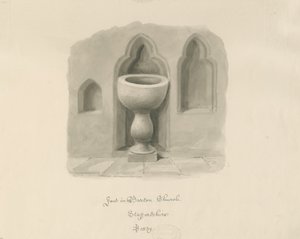 Font in Barton under Needwood Church by John Buckler