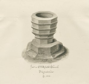 Font in Blithfield Church by John Buckler
