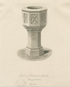 Font in Brewood Church by John Buckler
