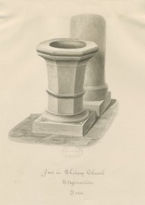 Font in Chebsey Church by John Buckler