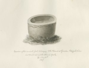 Font in Grindon Church by John Buckler