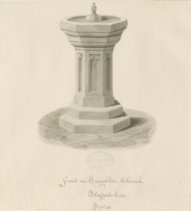 Font in Haughton Church by John Buckler