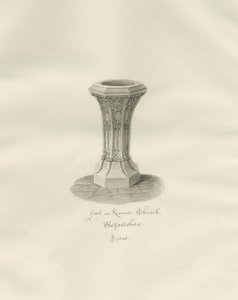 Font in Kinver Church: Sepia Drawing by John Buckler