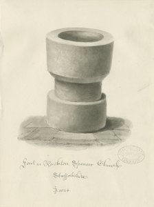 Font in Rushton Spencer Church by John Buckler