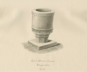 Font in Standon Church by John Buckler