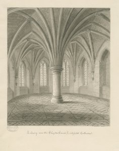Interior of Lichfield Cathedral - Library above Chapter House: sepia drawing
