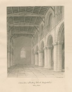 Interior of Tutbury Priory Church: sepia wash drawing