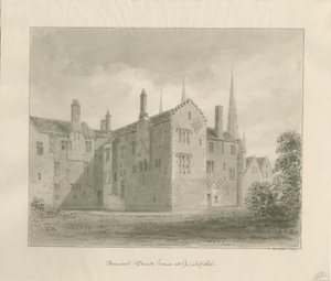 Lichfield - Old House in The Close: Sepia Drawing by John Buckler