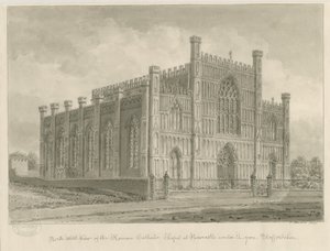 Newcastle-under-Lyme - Roman Catholic Chapel: sepia wash drawing, 1840