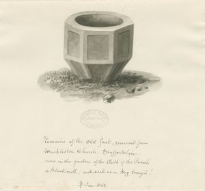 Old Font from Mucklestone Church by John Buckler