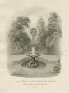 Rolleston Hall - Ancient cross: sepia drawing, 1848 by John Buckler