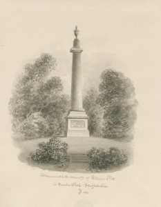 Sandon - Monument to William Pitt: sepia wash drawing