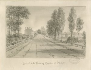Stafford - Approach to Railway Station: sepia drawing